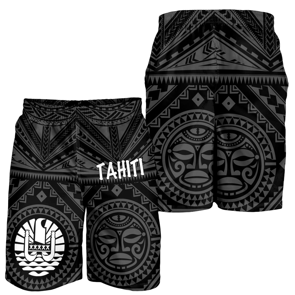 Tahiti Men's Short - Tahiti Seal In Polynesian Tattoo Style (Black) - Polynesian Pride
