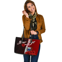 Samoa Polynesian Custom Personalised Leather Tote Bag - Coat Of Arm With Hibiscus - Polynesian Pride