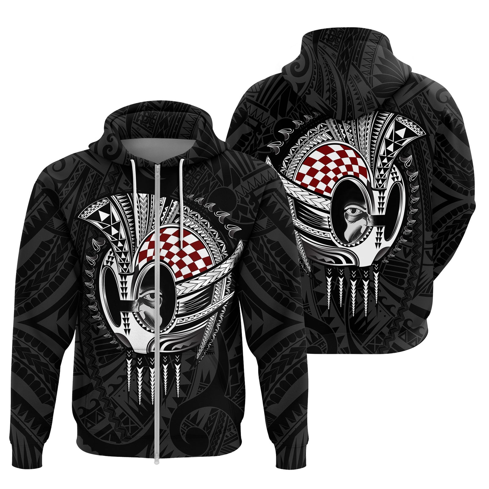 Hawaii Polynesian Warrior Mask Zip Hoodie Toon Style Unisex Black - Polynesian Pride