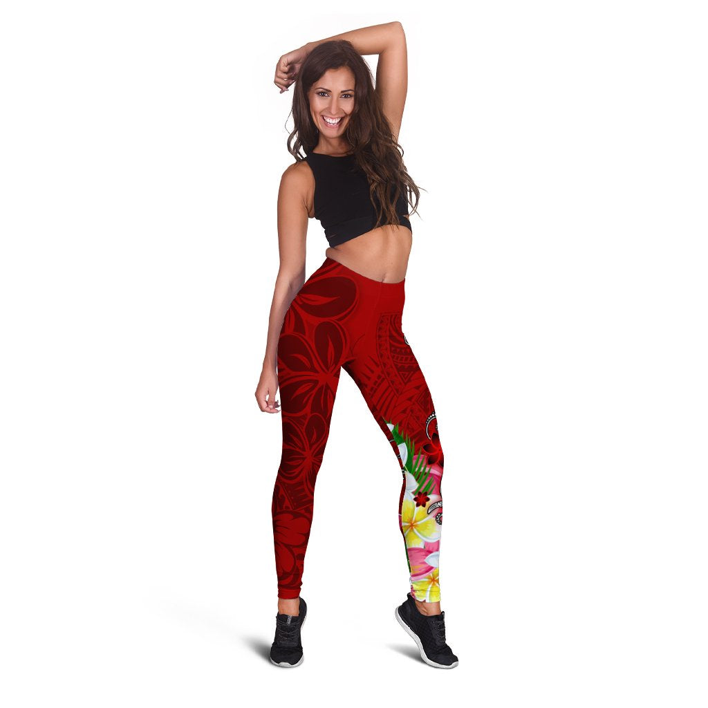 Samoa Leggings - Turtle Plumeria (Red) - Polynesian Pride