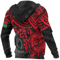 Vanuatu Polynesian Zip up Hoodie Red Turtle - Polynesian Pride