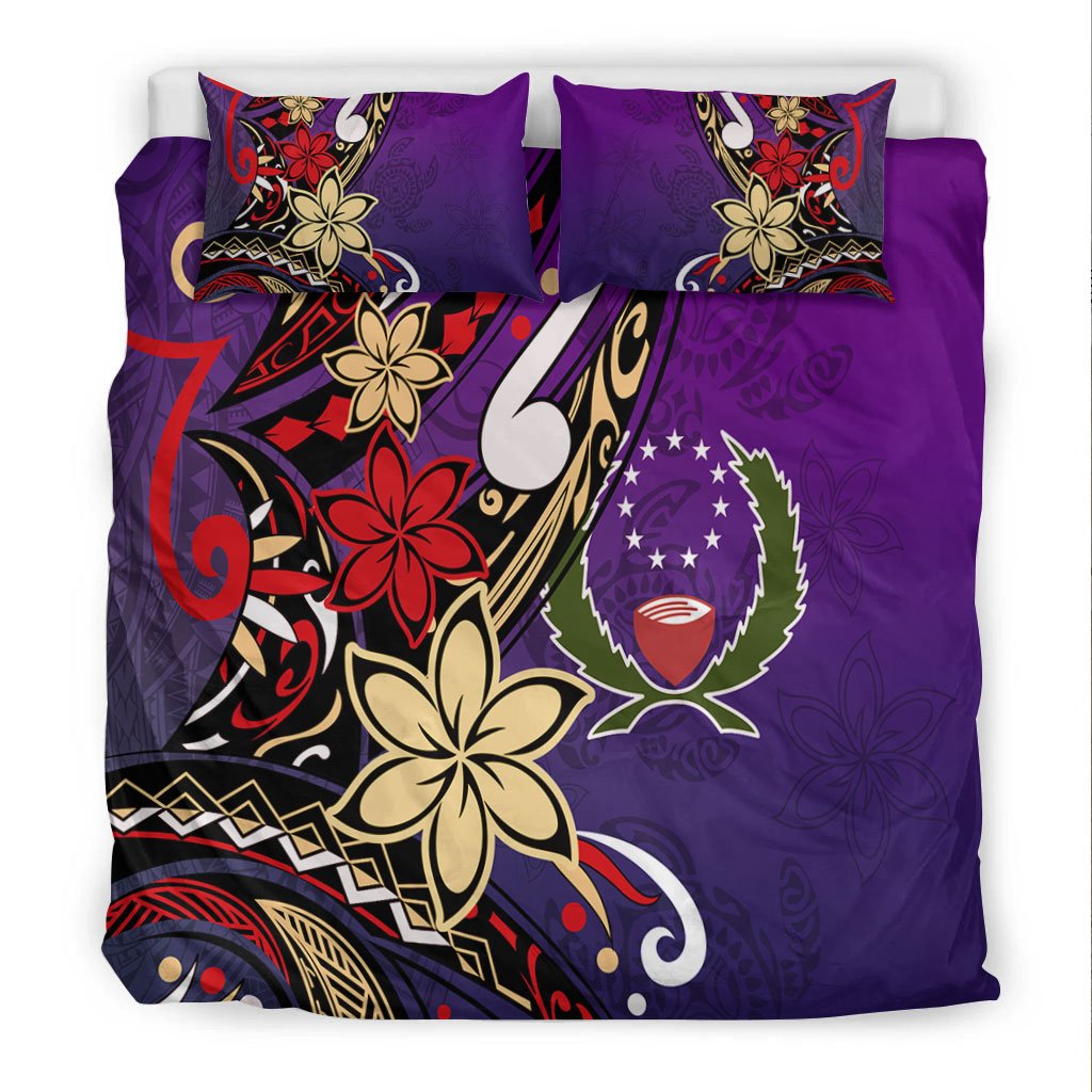 Pohnpei Bedding Set - Tribal Flower With Special Turtles Purple Color - Polynesian Pride