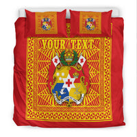 (Custom Personalised) Tonga Pattern Bedding Set Coat of Arms - Red and Yellow LT4 - Polynesian Pride