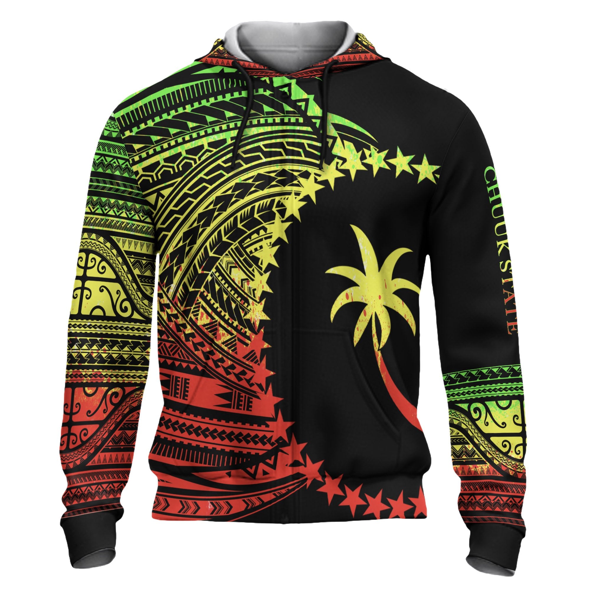 Chuuk Hoodie Micronesia Reggage Patterns With Coat of Arms Unisex Black - Polynesian Pride