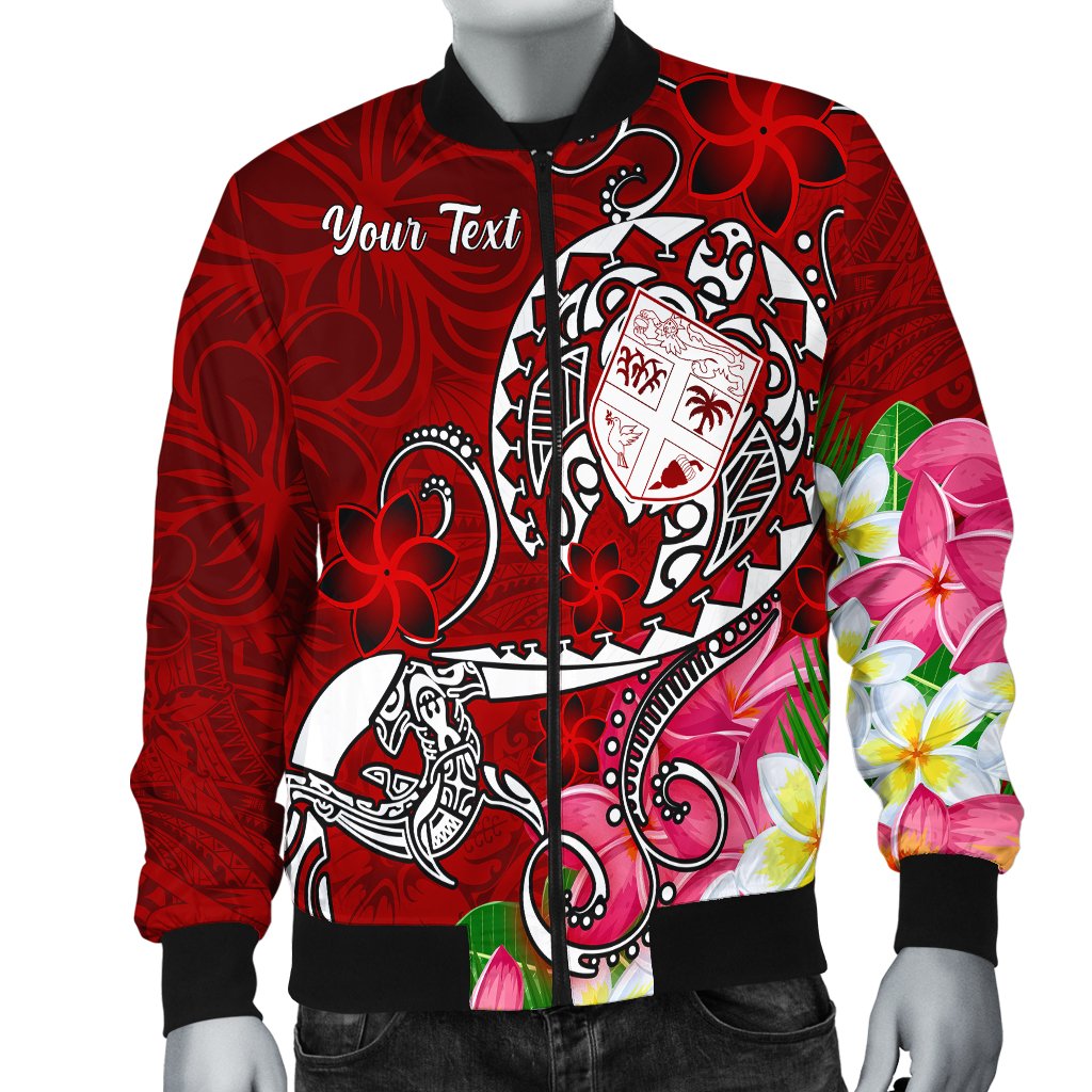 Fiji Custom Personalised Men's Bomber Jacket - Turtle Plumeria (Red) Red - Polynesian Pride