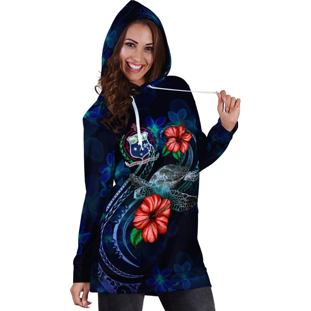 Samoa Polynesian Hoodie Dress - Blue Turtle Hibiscus - Polynesian Pride