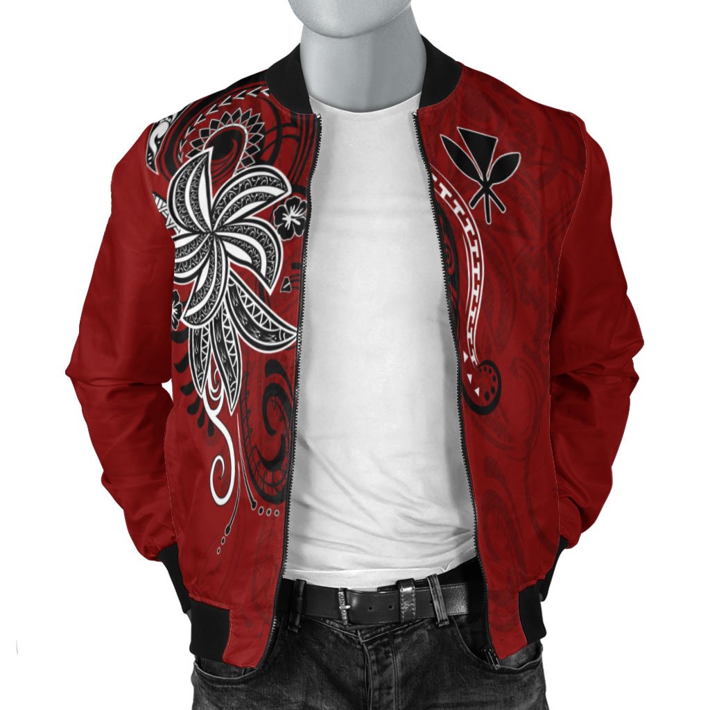 Hawaii Kanaka Maoli Men's Bomber Jacket - Abstract Style Red - Polynesian Pride