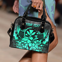 (Custom Personalised) Hawaii Shoulder Handbag - Hibiscus With Tribal Turquoise - LT12 One Size Blue - Polynesian Pride