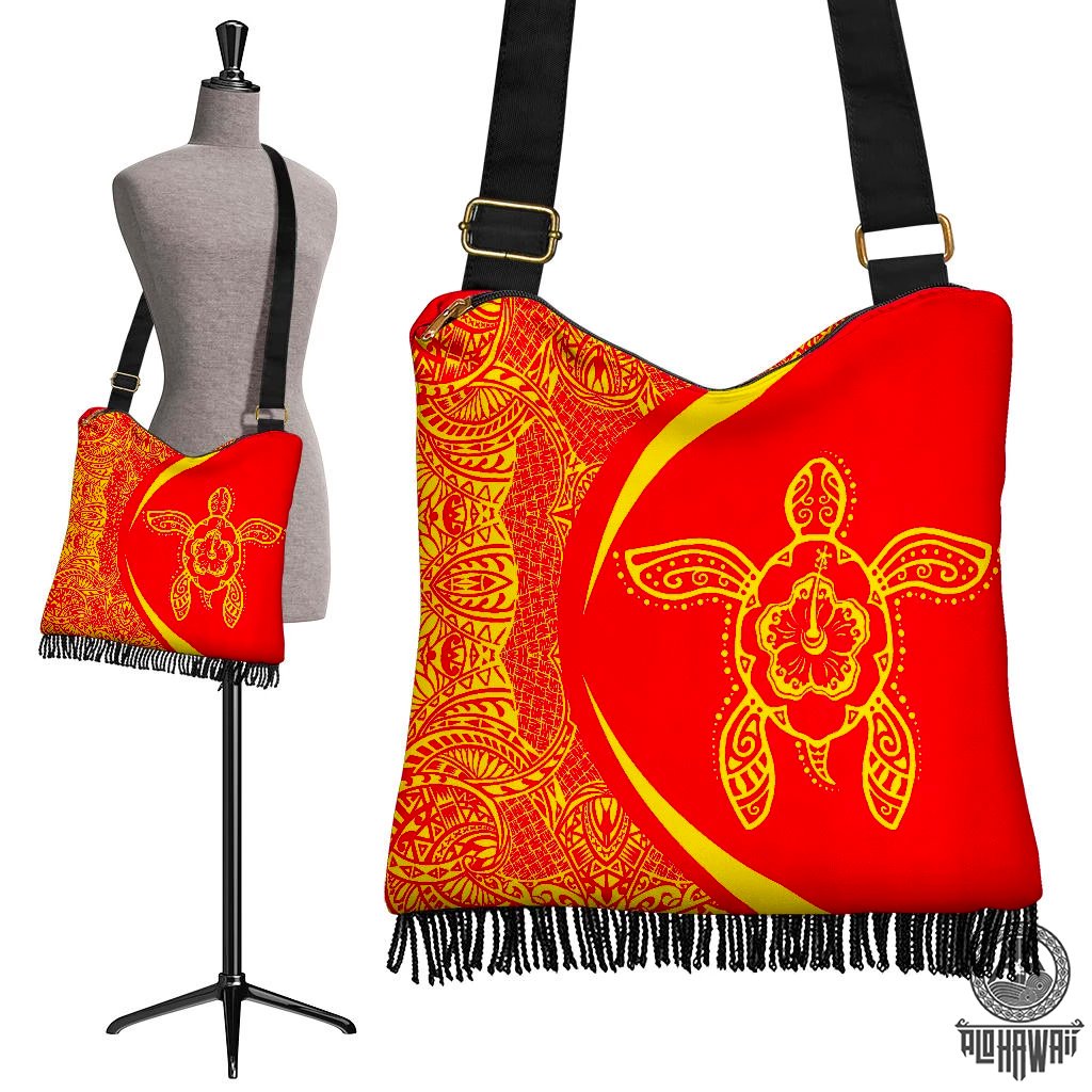 Hawaii Crossbody Boho Handbag Turtle Polynesian - Circle Style Red And Yellow Crossbody Boho Handbag - Hawaii Crossbody Boho Handbag Turtle Polynesian - Circle Style Red And Yellow - AH - J71 One Size Red - Polynesian Pride