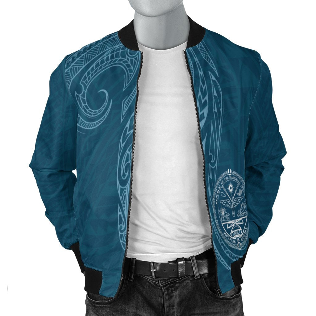 Marshall Islands Men's Bomber Jacket - Polynesian Style Blue - Polynesian Pride