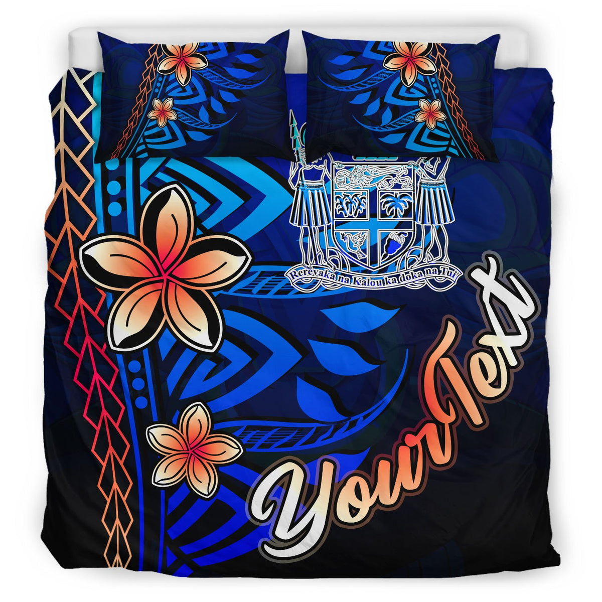 Fiji Custom Personalised Bedding Set - Vintage Tribal Mountain Crest - Polynesian Pride