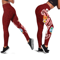 Guam Premium Leggings - Guam Seal Polynesian Patterns Plumeria (Red) - Polynesian Pride