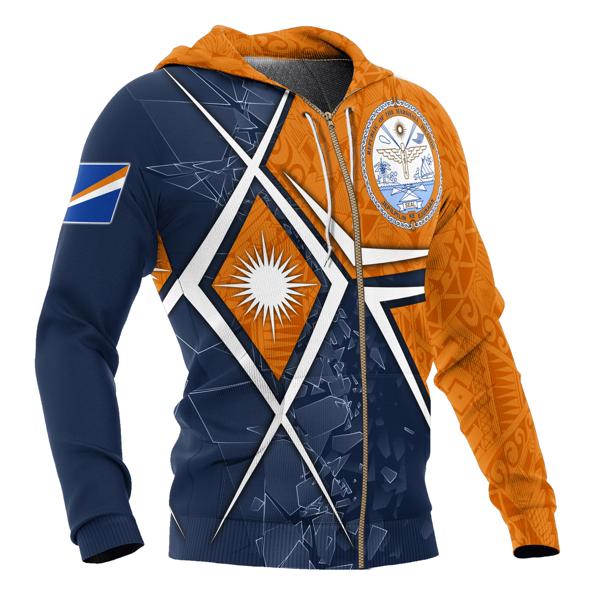 Marshall Islands Zip up Hoodie Marshall Islands Flag with Polynesian Patterns - Polynesian Pride