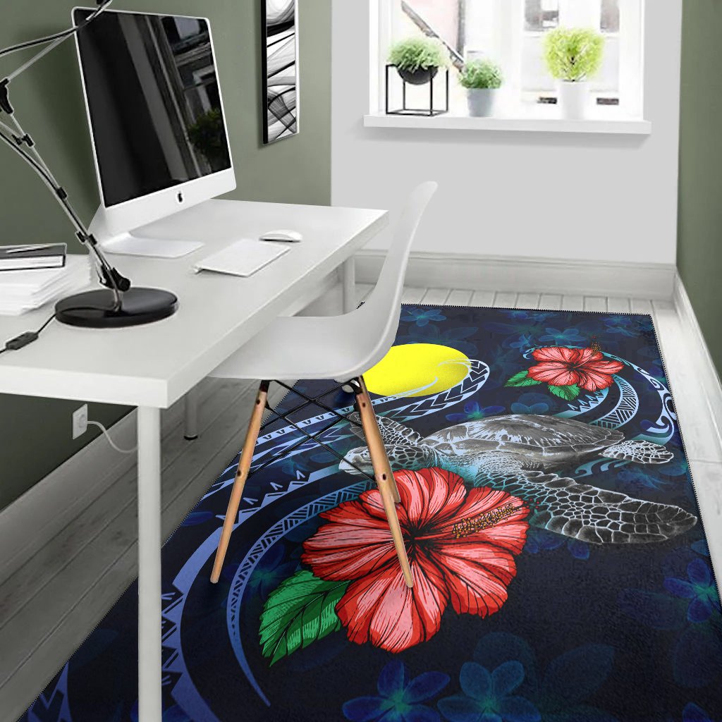 Palau Polynesian Area Rug - Blue Turtle Hibiscus - Polynesian Pride
