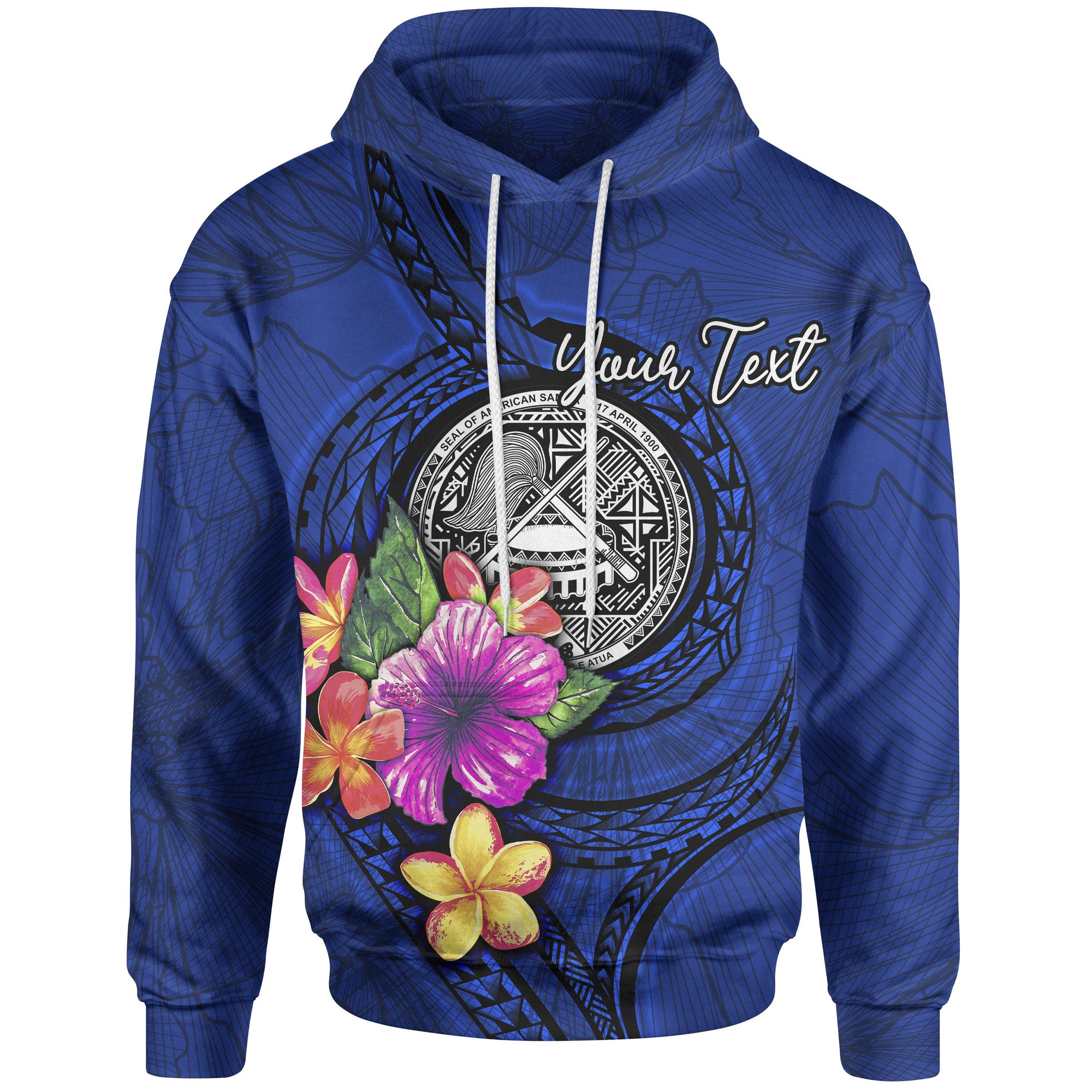 American Samoa Polynesian Custom Hoodie Floral With Seal Blue Unisex Blue - Polynesian Pride