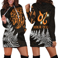 (Custom Personalised) Leo Zodiac Style Maori Hoodie Dress Orange Lion LT13 Hoodie Dress Black - Polynesian Pride
