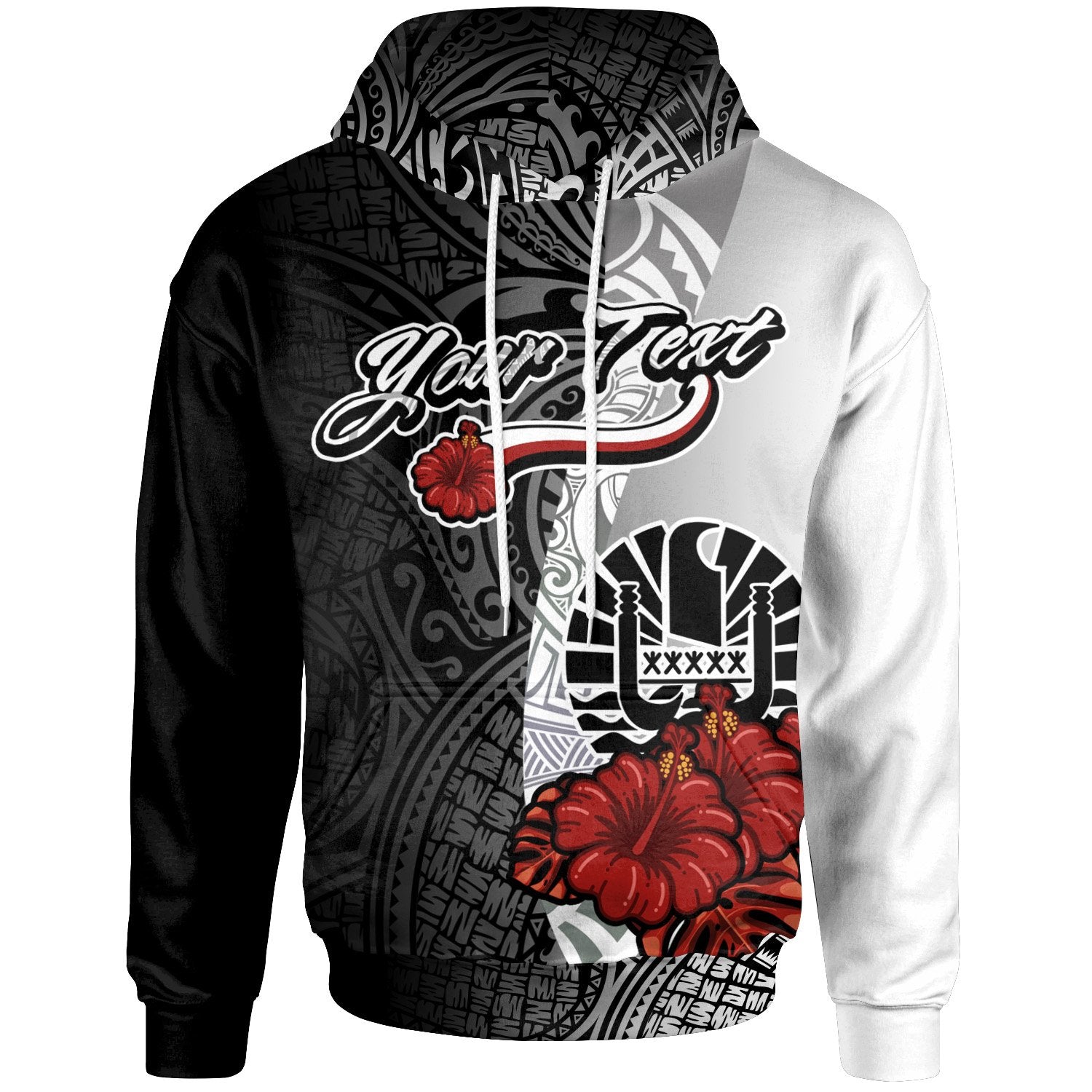 Tahiti Polynesian Custom Hoodie Coat of Arms With Hibiscus White Unisex White - Polynesian Pride