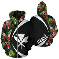 Kanaka Tropical Flower Mix Zipper Hoodie Circle Style Unisex Black - Polynesian Pride