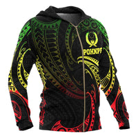 Pohnpei Micronesia All Over Zip up Hoodie Reggae Tribal Wave - Polynesian Pride