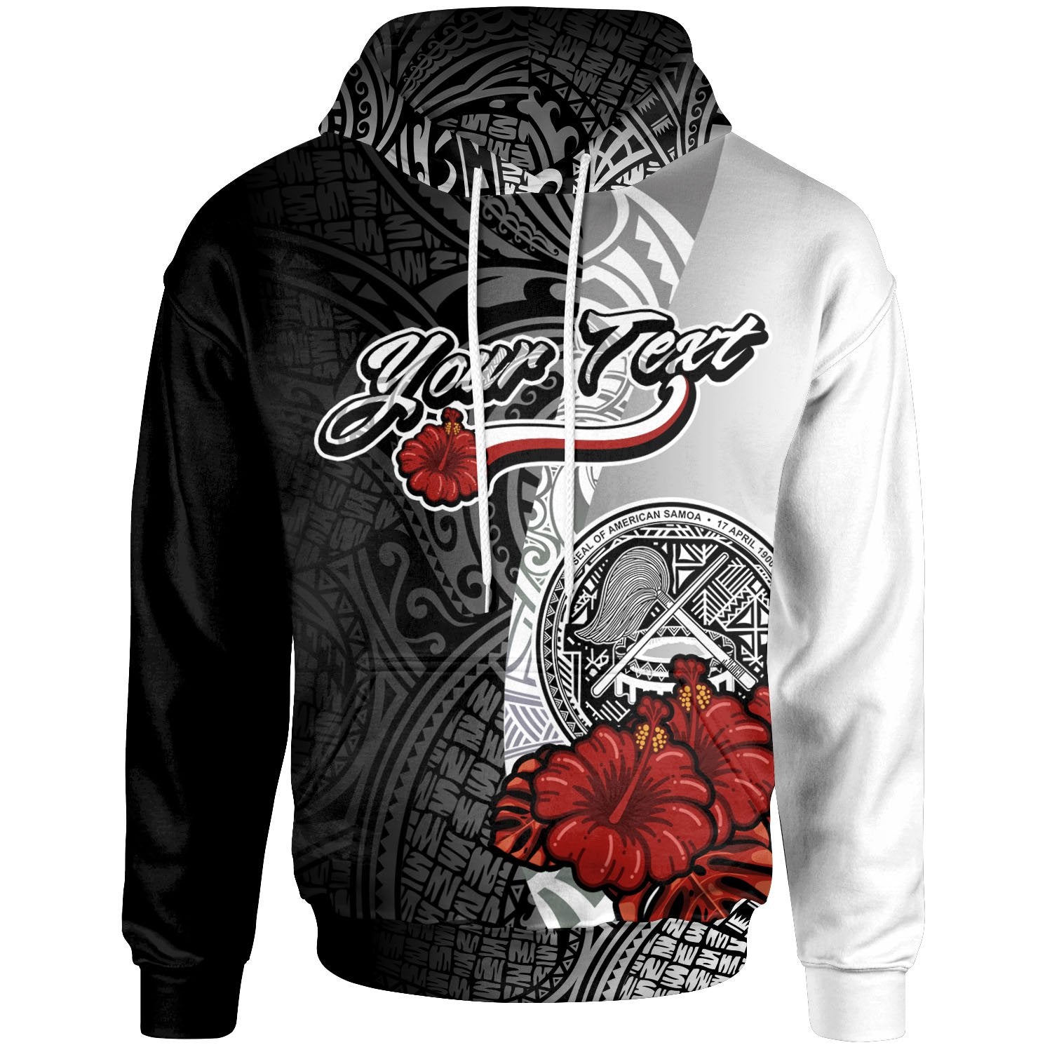 American Samoa Polynesian Custom Hoodie Coat of Arm With Hibiscus White Unisex White - Polynesian Pride