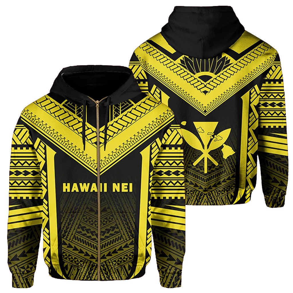 Hawaii Kanaka Polynesian Zip up Hoodie Active Yellow Unisex Yellow - Polynesian Pride