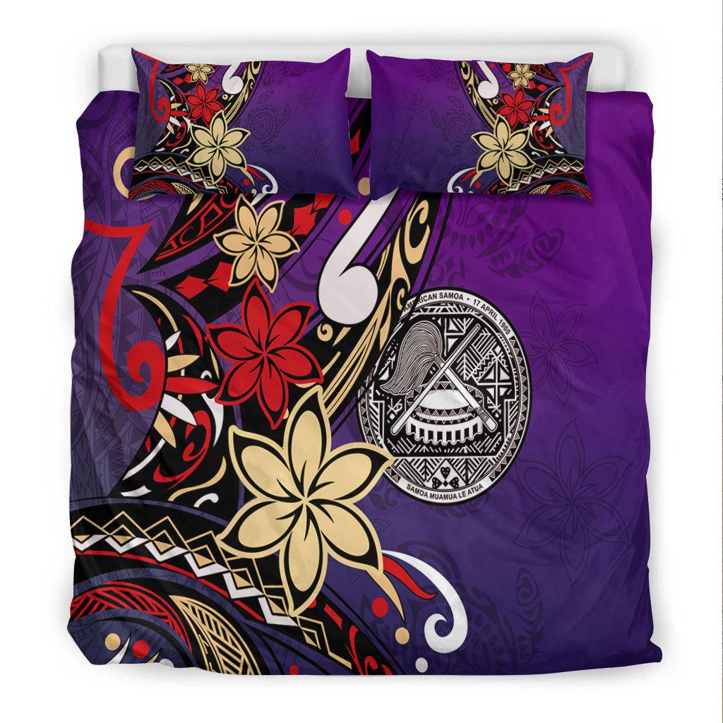 American Samoa Bedding Set - Tribal Flower With Special Turtles Purple Color - Polynesian Pride