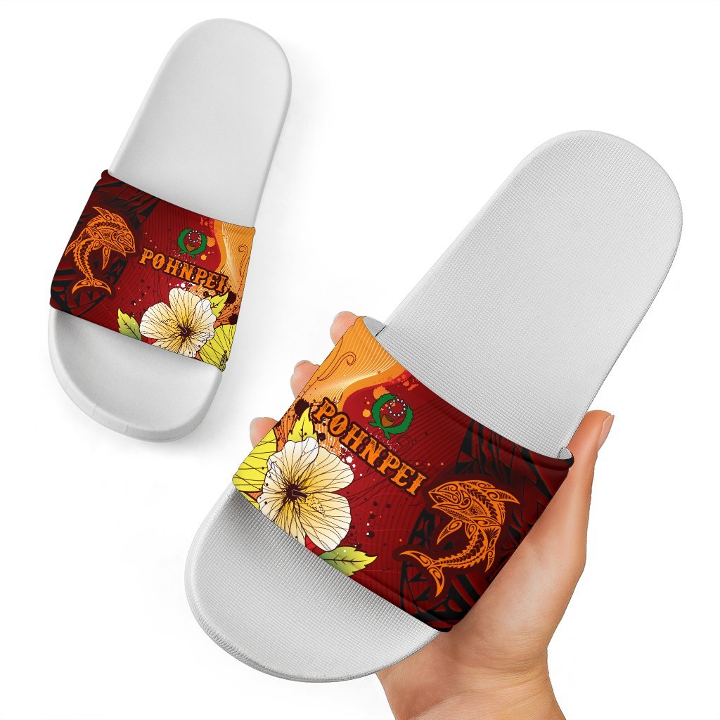 Pohnpei Slide Sandals - Tribal Tuna Fish White - Polynesian Pride