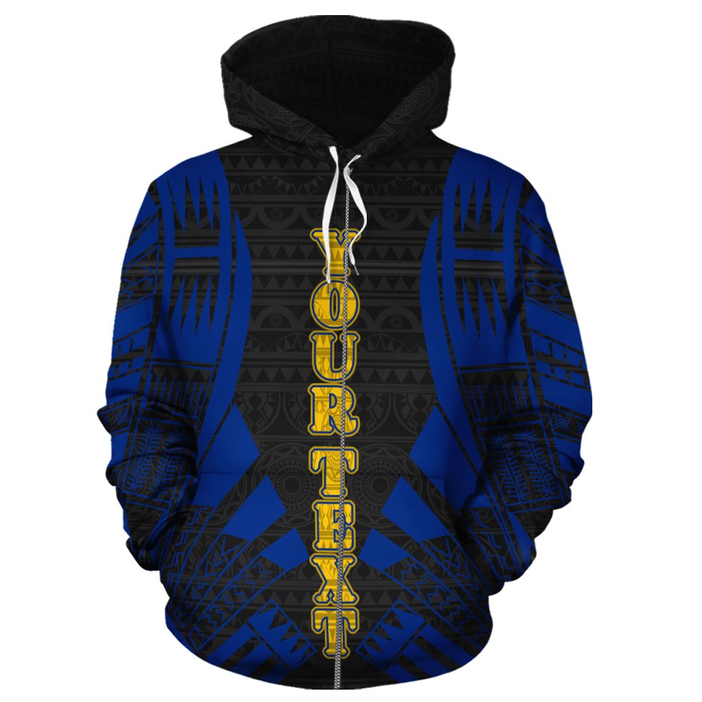 Nauru Polynesian Custom Zip up Hoodie Blue Tattoo - Polynesian Pride