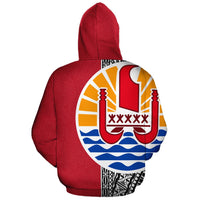 Tahiti (French Polynesia) Custom Polynesian Hoodie Red Line - Polynesian Pride