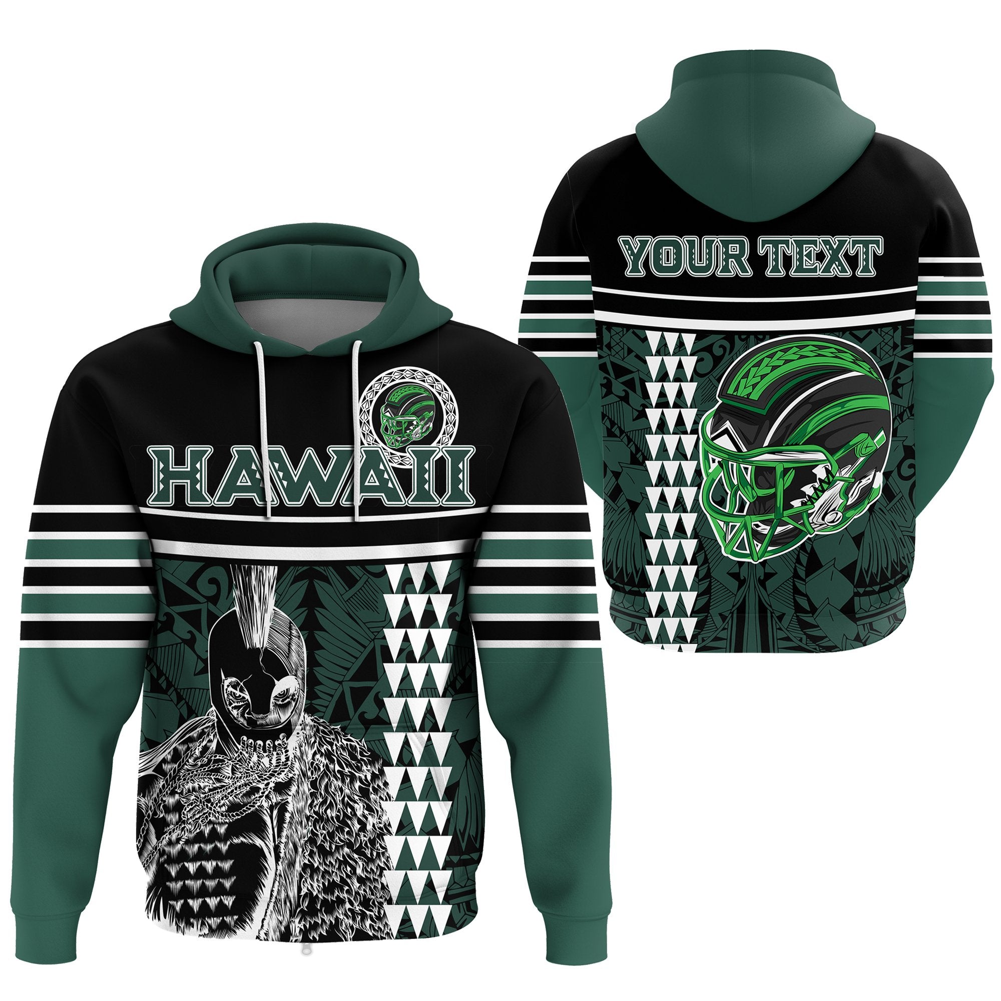 Custom Hawaii Kakau Polynesian Warrior Football Hoodie Rainbow Style Unisex Green - Polynesian Pride