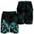 American Samoa Polynesian Men's Shorts - Turtle With Blooming Hibiscus Turquoise - Polynesian Pride