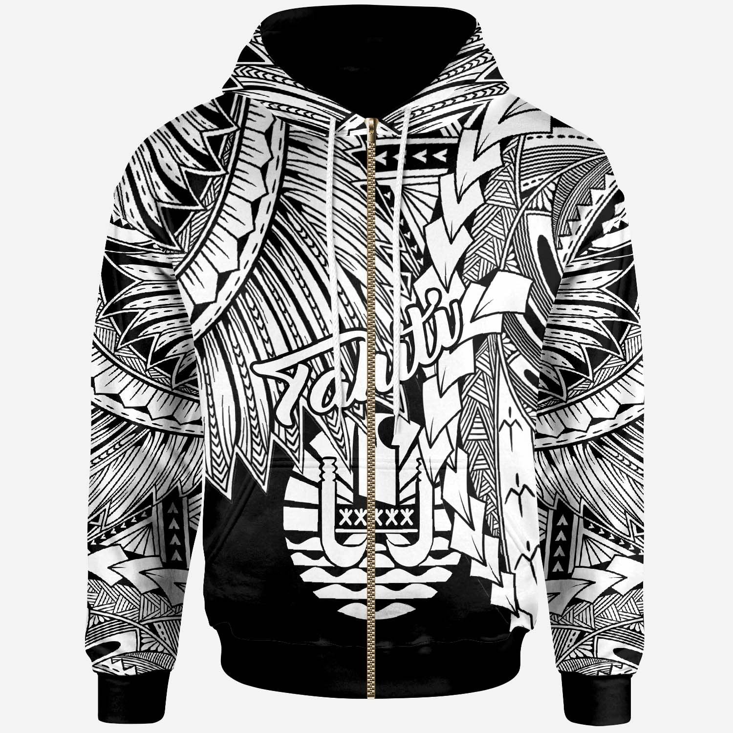 Tahiti Polynesian Zip up Hoodie Tribal Wave Tattoo White Unisex White - Polynesian Pride