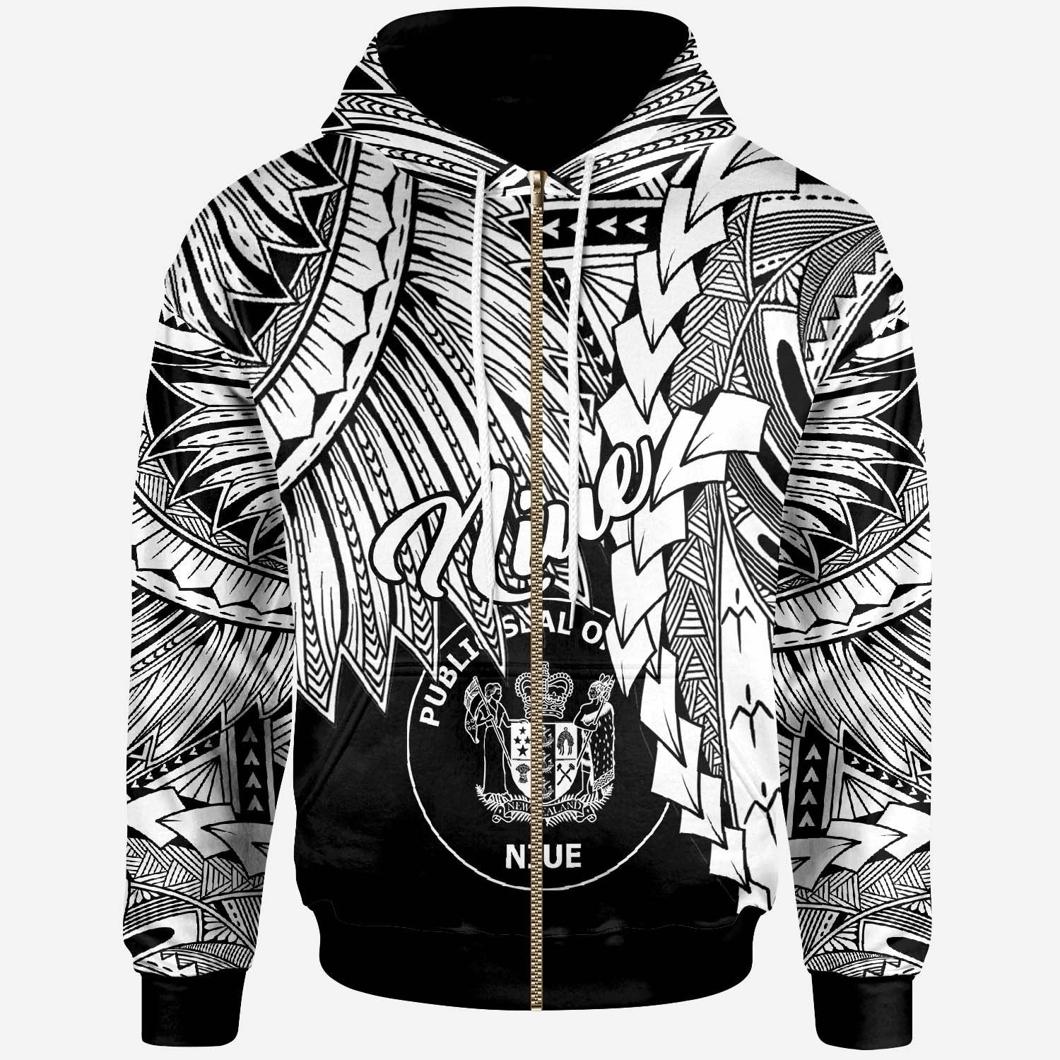 Niue Polynesian Zip up Hoodie Tribal Wave Tattoo White Unisex White - Polynesian Pride