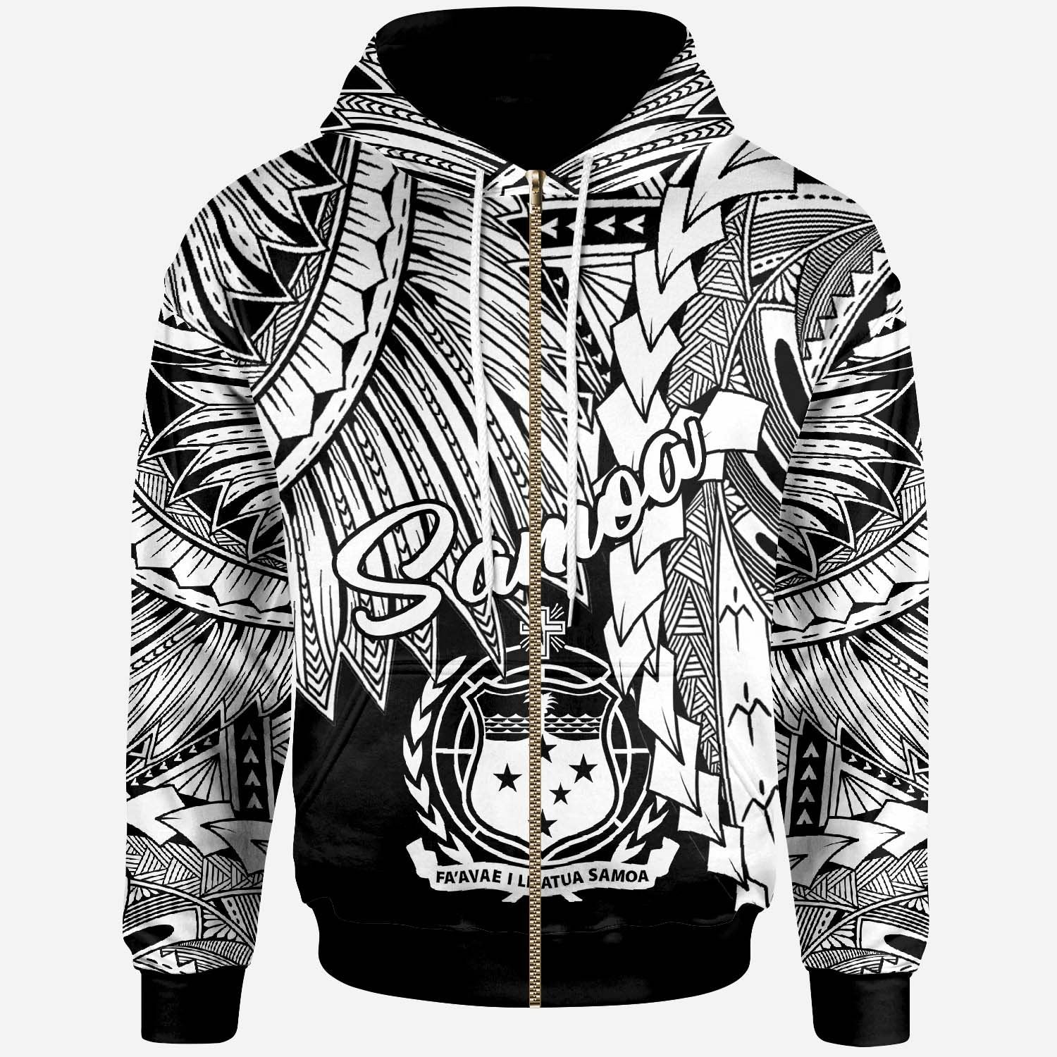 Samoa Polynesian Zip up Hoodie Tribal Wave Tattoo White Unisex White - Polynesian Pride