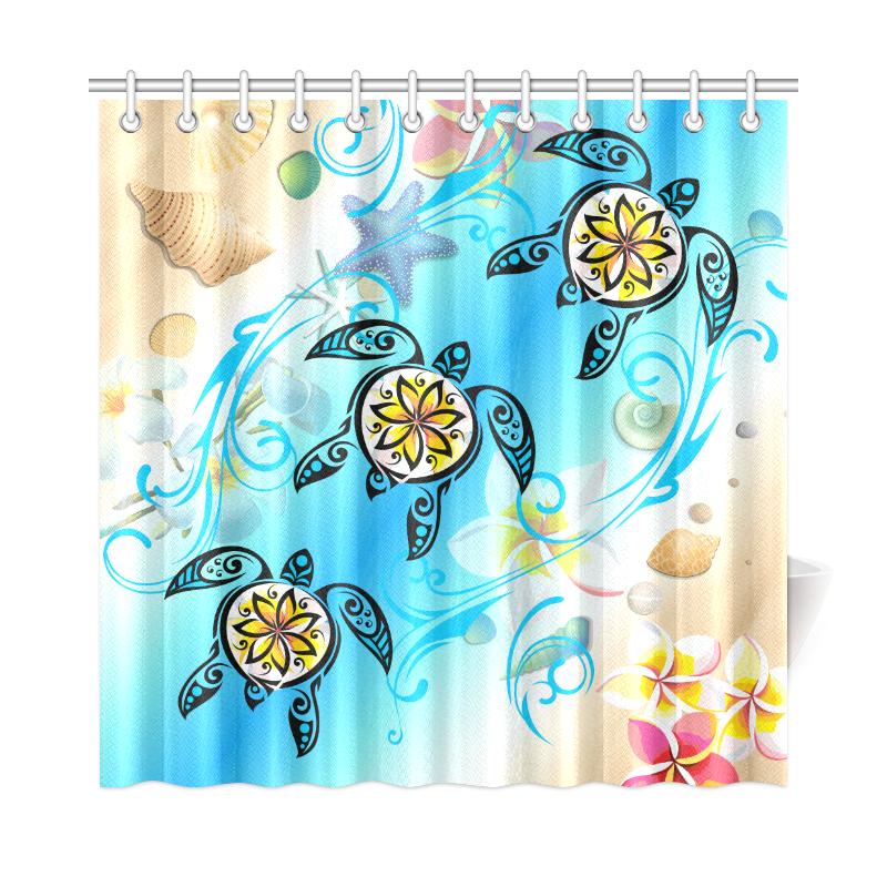 Hawaii Fresh Beach Turtle Plumeria Shower Curtain - AH - Brian Style - Polynesian Pride