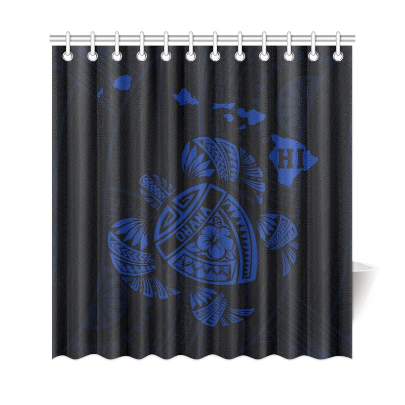 Hawaii Kakau Polynesian Turtle Map Shower Curtain - Blue - Polynesian Pride