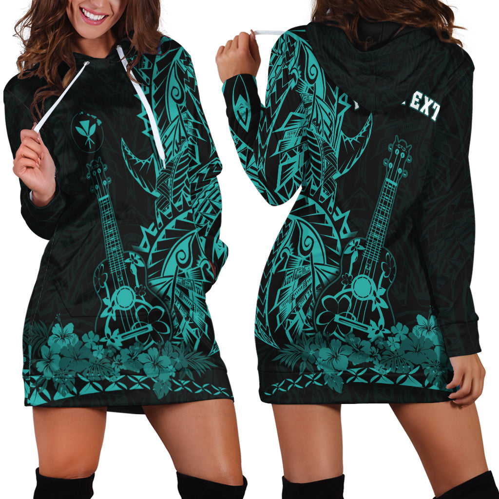 (Custom Personalised) Hawaii Polynesian Hoodie Dress Ukulele Turquoise LT13 Turquoise - Polynesian Pride