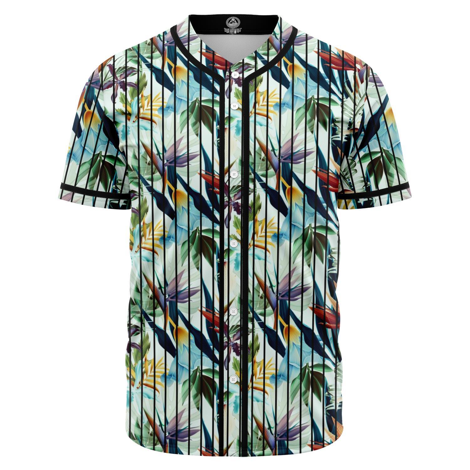 Tropical Flower, Plant And Leaf Pattern Baseball Jersey Black - Polynesian Pride