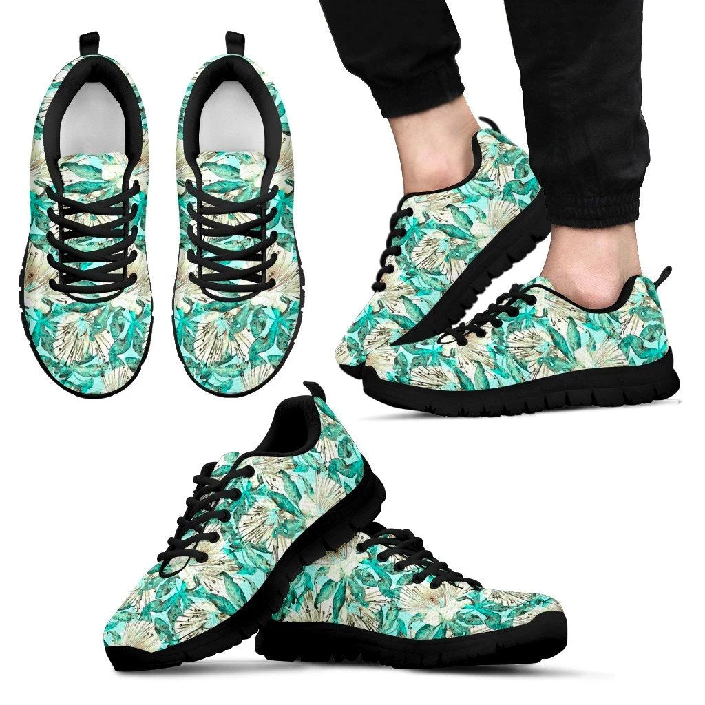 Hawaii Tropical Blue Sneakers Men's Sneakers Black - Polynesian Pride