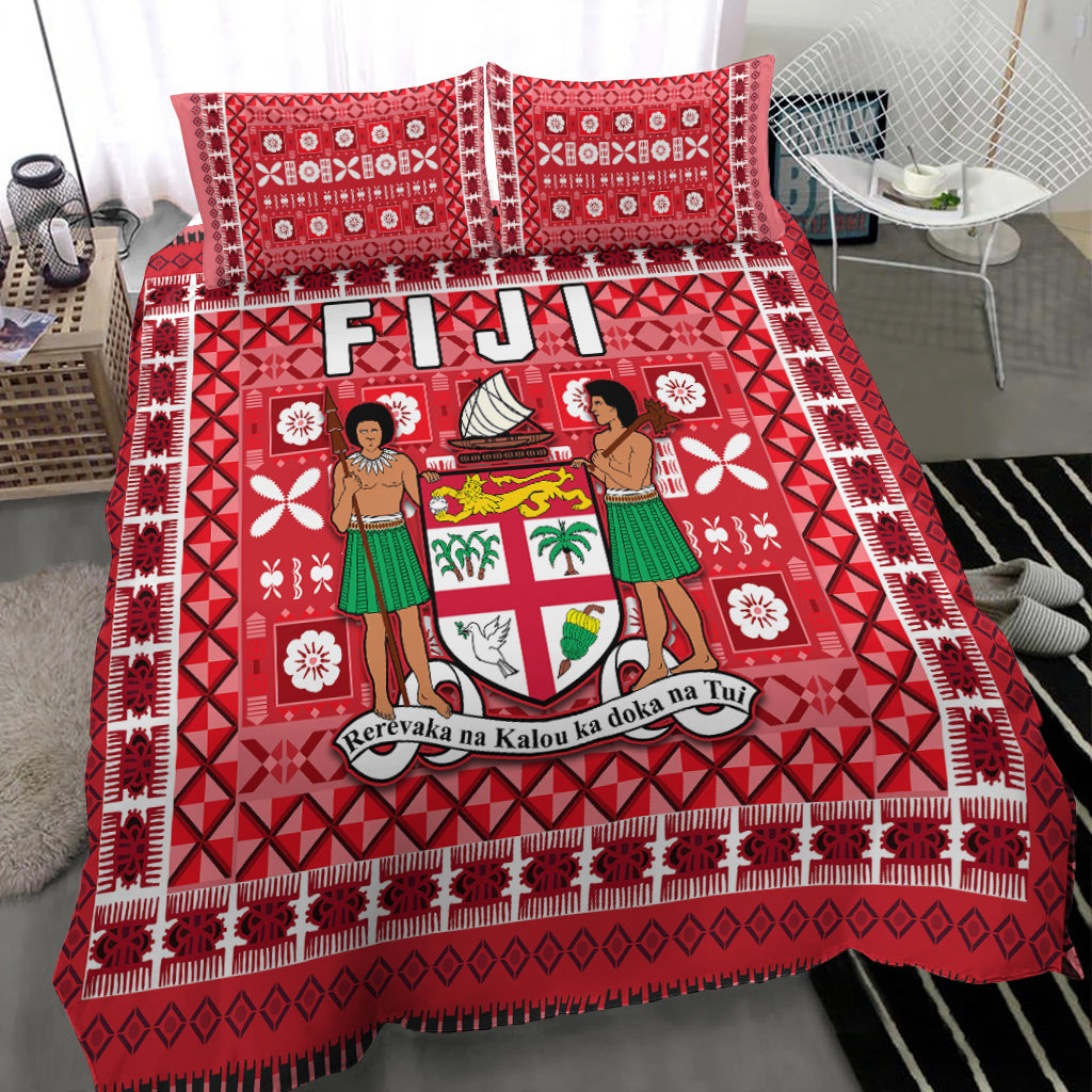 Fiji Bedding Set Pattern - Fijian Tapa Pattern Red LT13 - Polynesian Pride