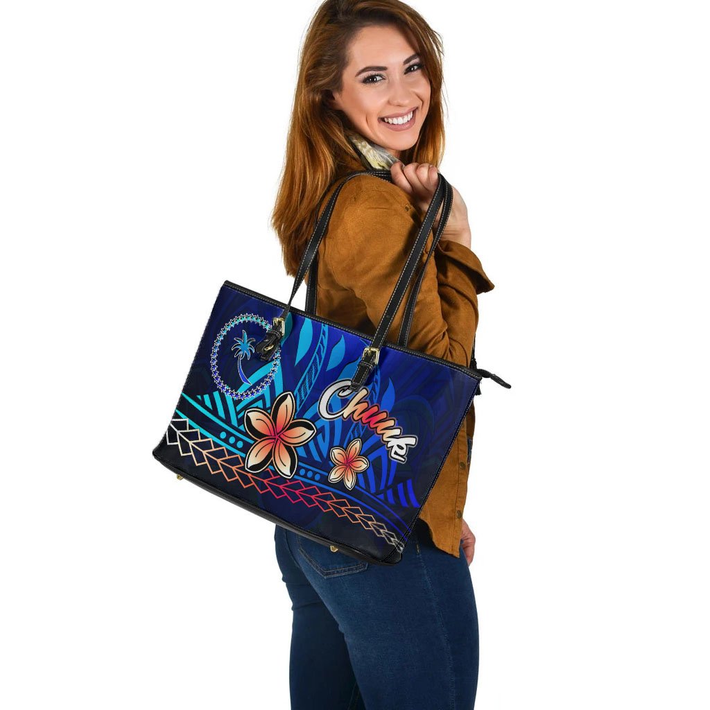 Chuuk Large Leather Tote Bag - Vintage Tribal Mountain - Polynesian Pride