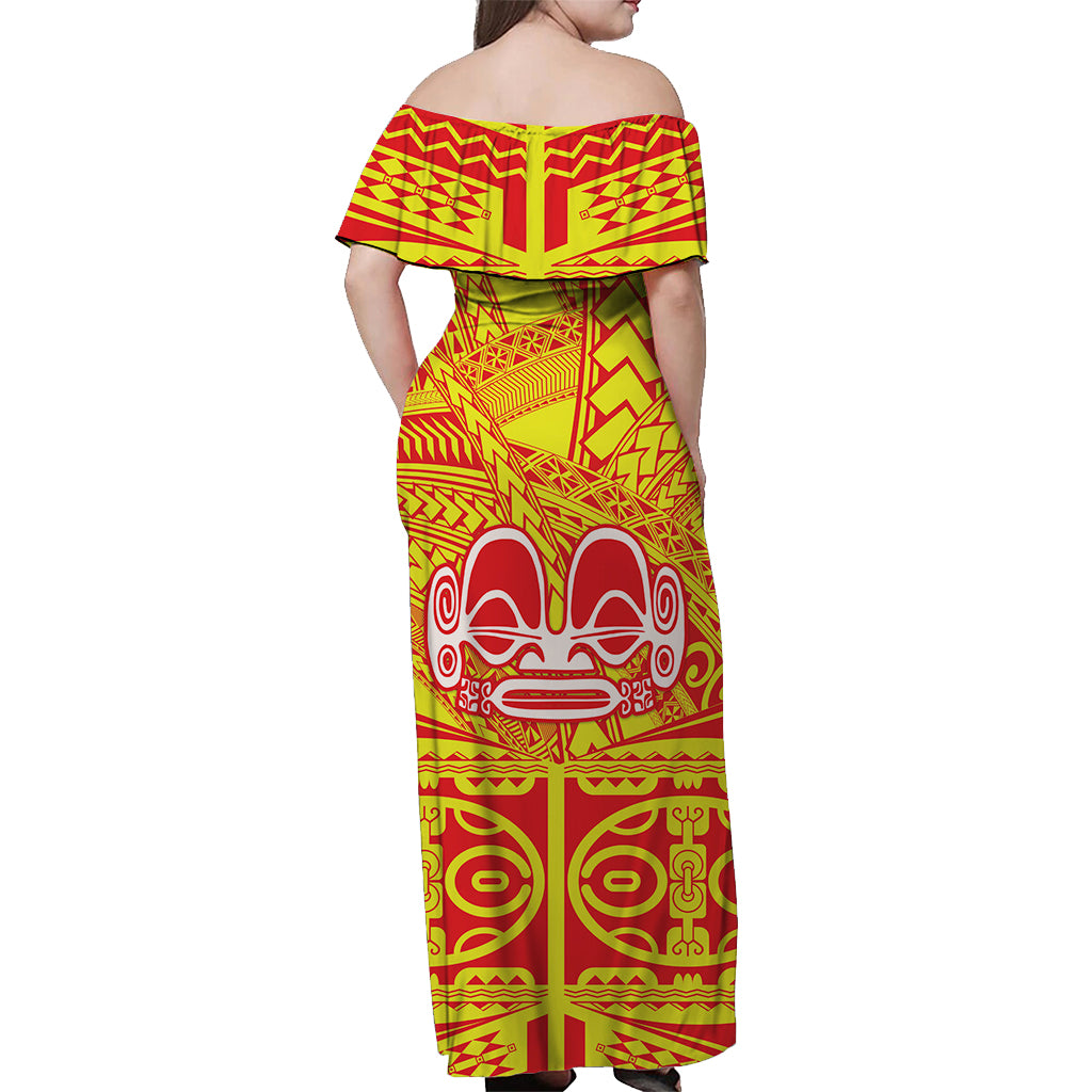 Marquesas Islands Off Shoulder Long Dress Tiki Style Yellow LT13 - Polynesian Pride