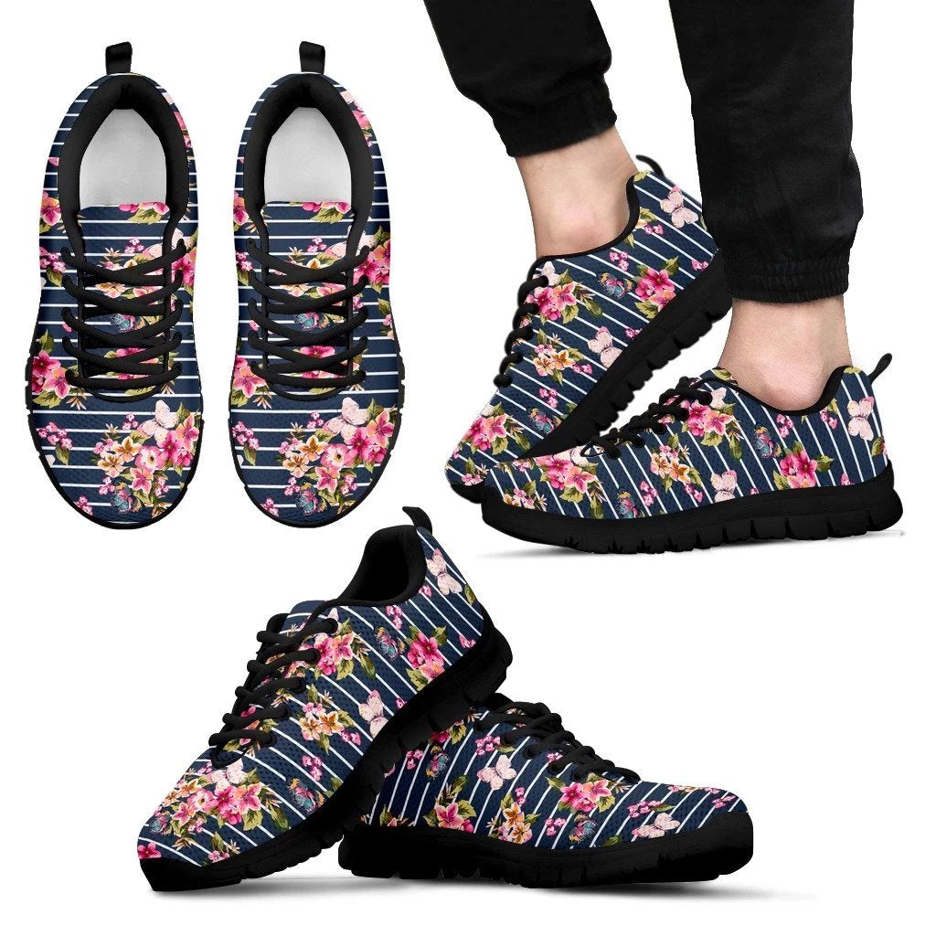 Hawaii Tropical Butterfly Pink Sneakers Men's Sneakers Black - Polynesian Pride