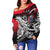 Samoa Women's Off Shoulder Sweater - Tribal Jungle Pattern Red Color - Polynesian Pride