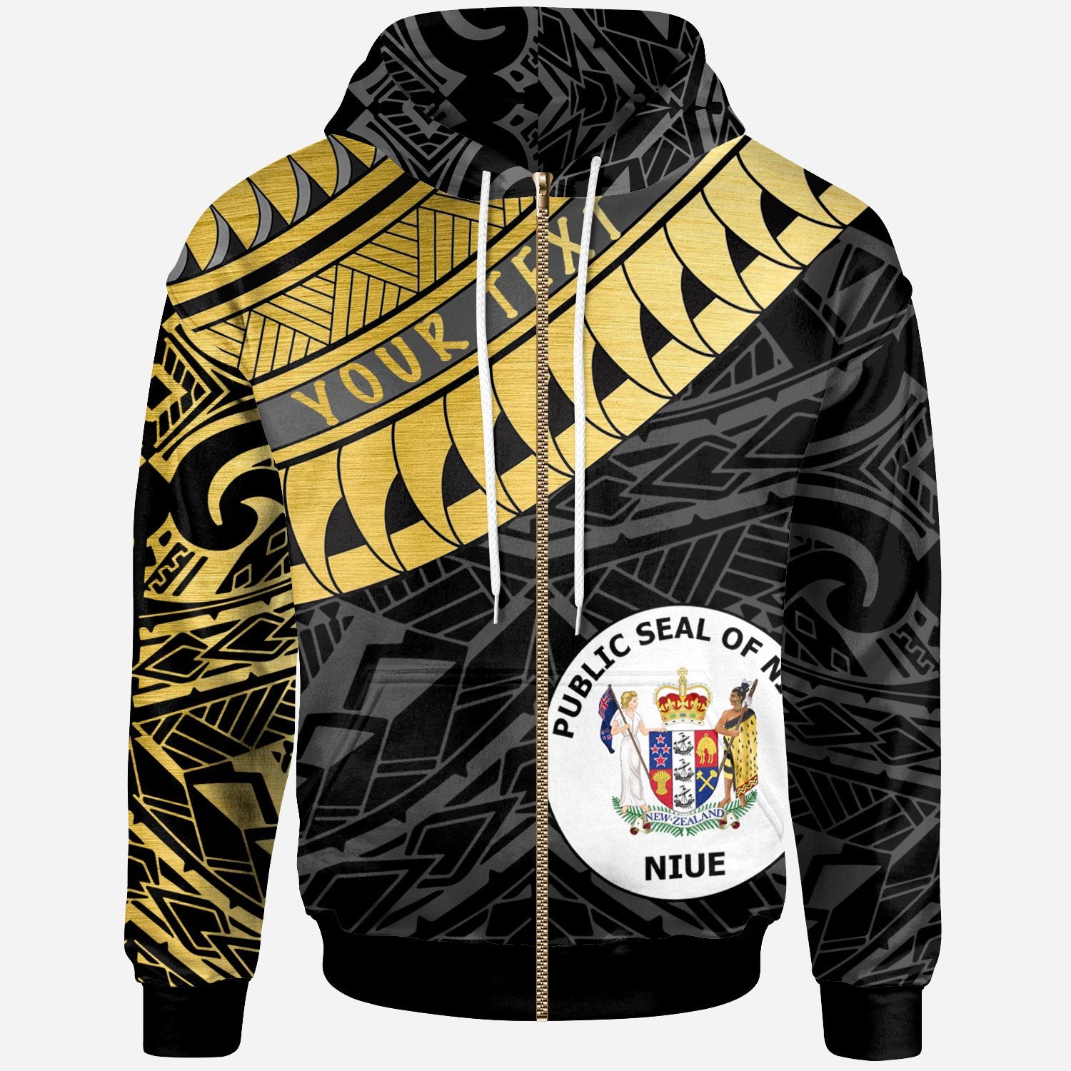 Niue Custom Zip Hoodie Niue Ginger Lei Pattern Gold Unisex Gold - Polynesian Pride