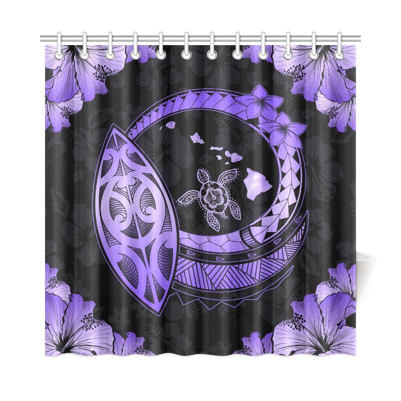 Hawaii Hibiscus Map Hidden Polynesian Violet Turtle Shower Curtain - Polynesian Pride