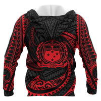 Samoa Polynesian Custom Zip up Hoodie Red Tribal Wave - Polynesian Pride
