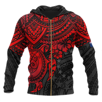Cook Islands Polynesian Zip up Hoodie Red Turtle Unisex Red - Polynesian Pride