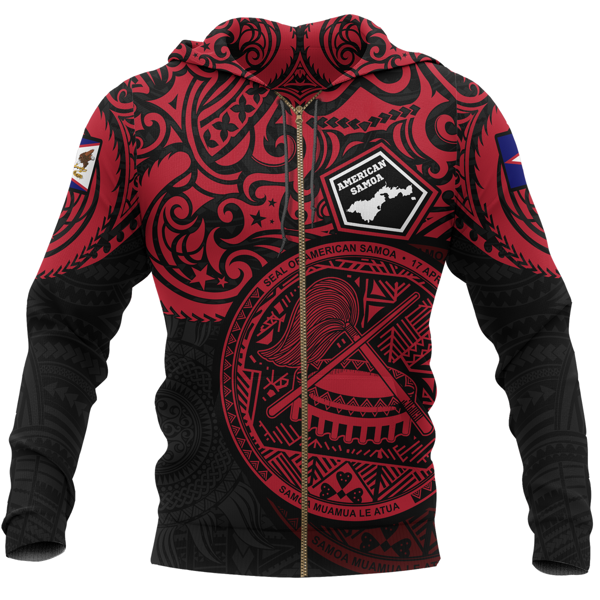 American Samoa Zip up Hoodie National Pride (Red) Unisex RED - Polynesian Pride