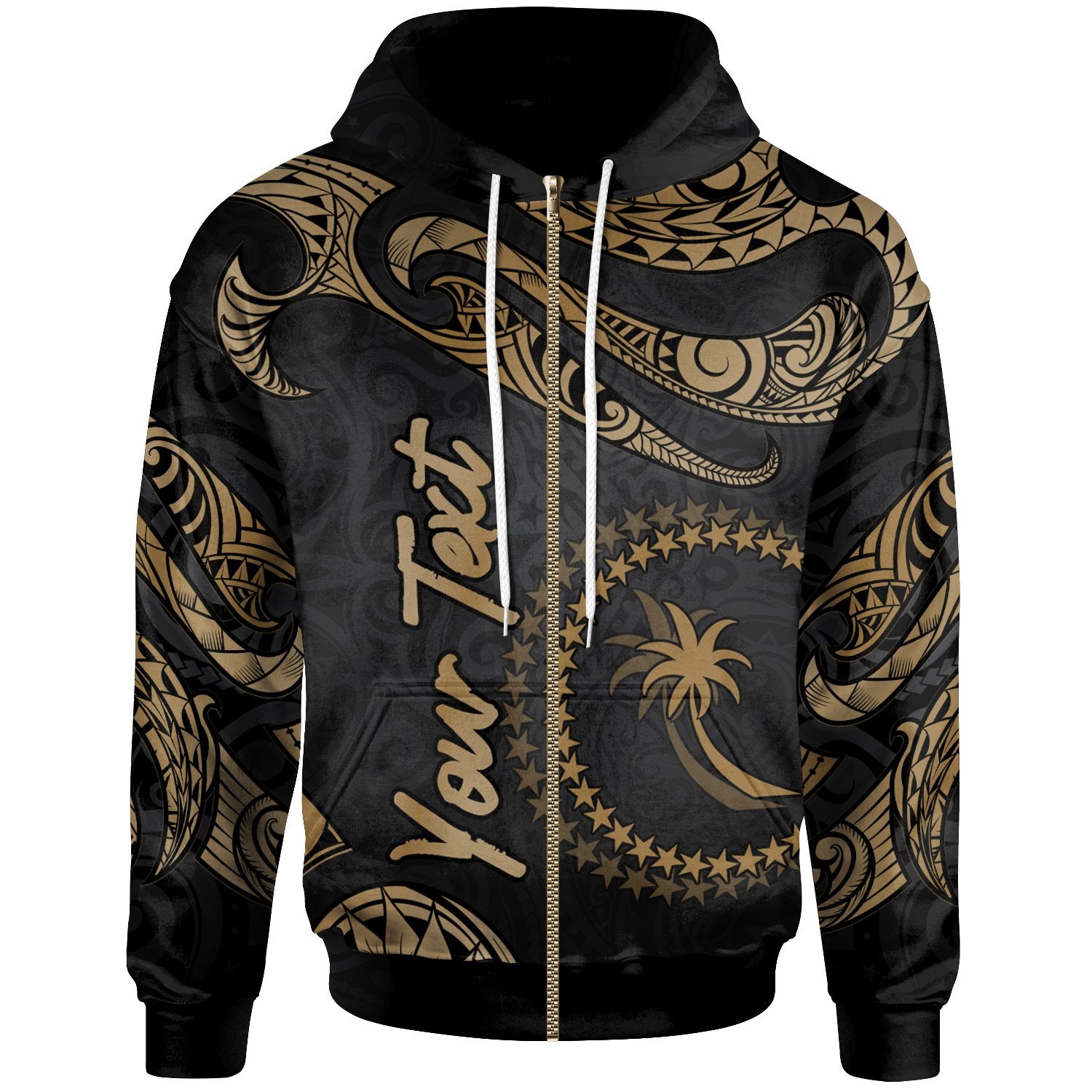 Chuuk Micronesia Custom Zip Hoodie Polynesian Tattoo Gold Version Unisex Gold - Polynesian Pride